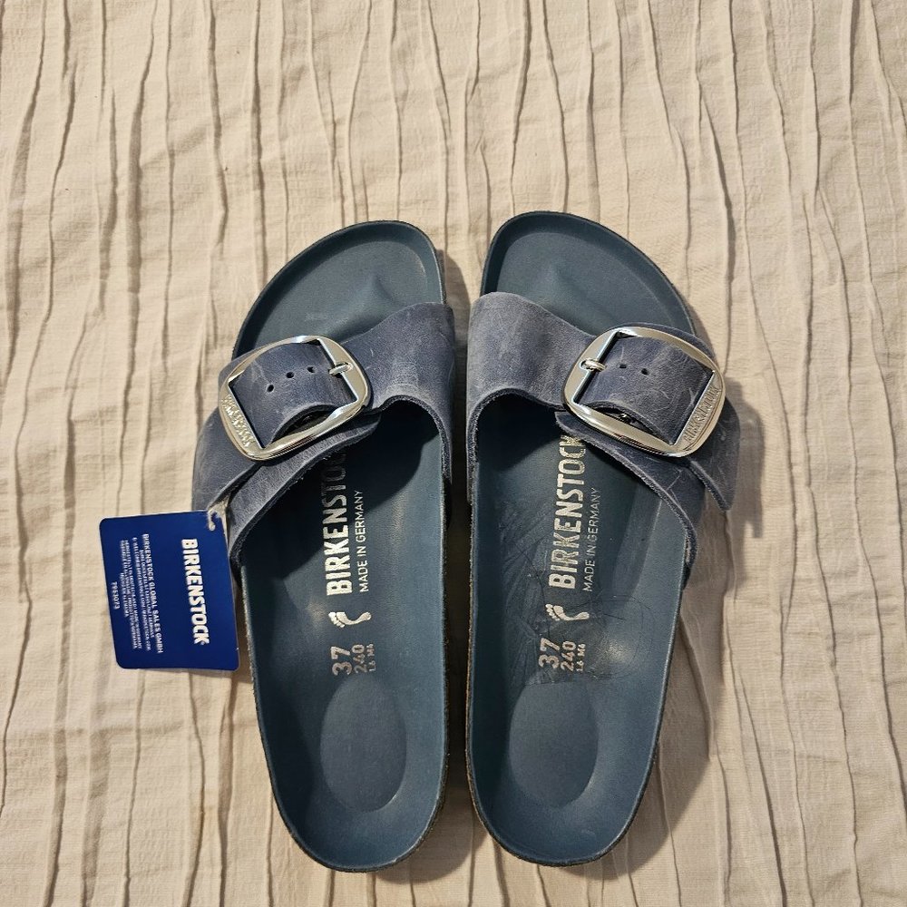 NWT- Blue Suede Birkenstock Madrid Big Buckel -Size 37